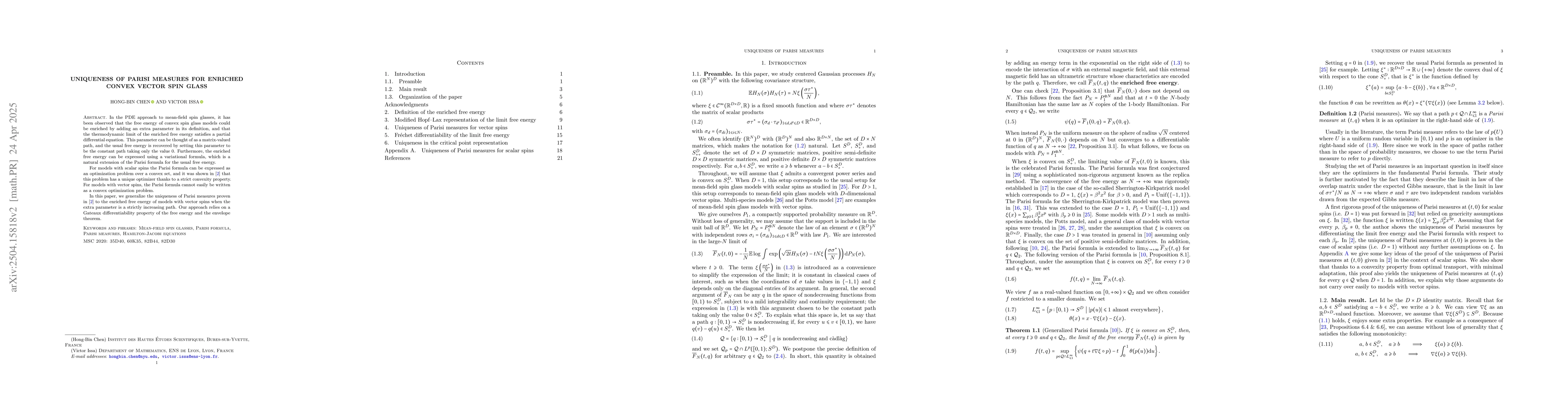 Thumbnail for Uniqueness of Parisi measures for enriched convex vector spin glass