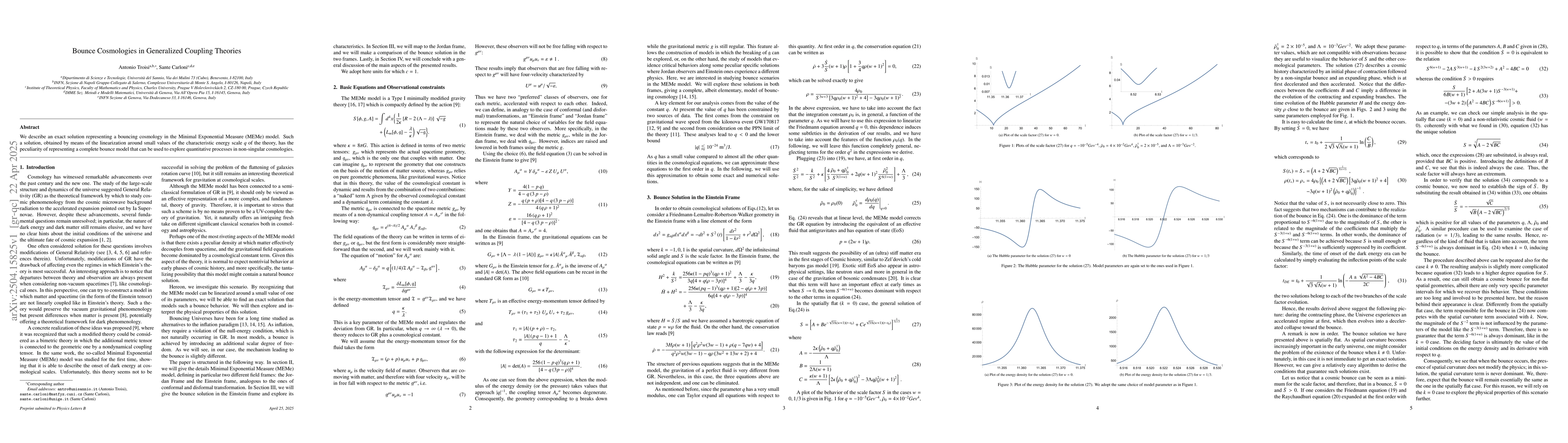 Thumbnail for Bounce Cosmologies in Generalized Coupling Theories