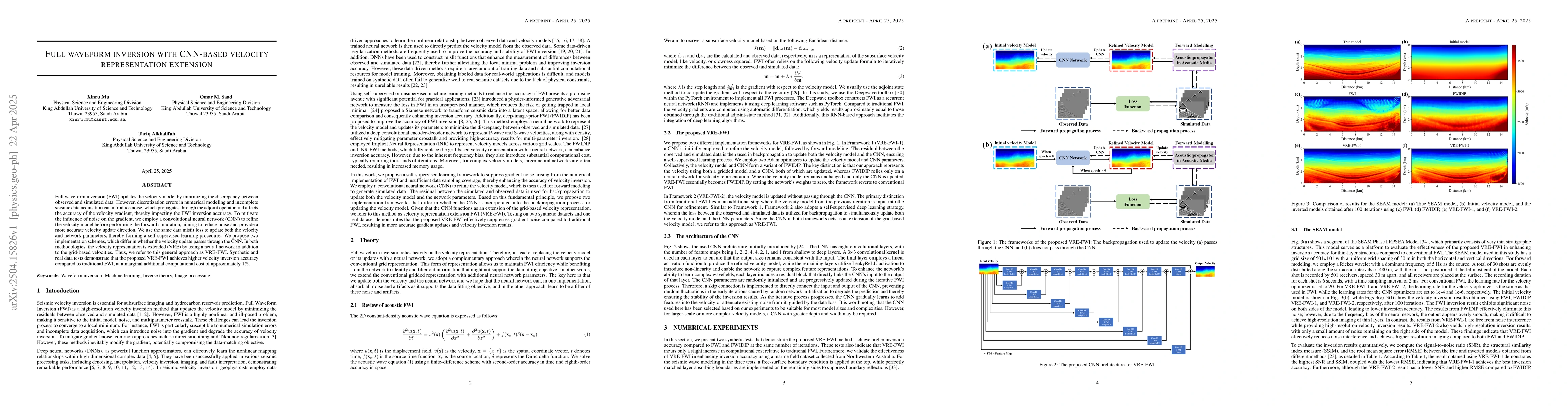 Thumbnail for Full waveform inversion with CNN-based velocity representation extension