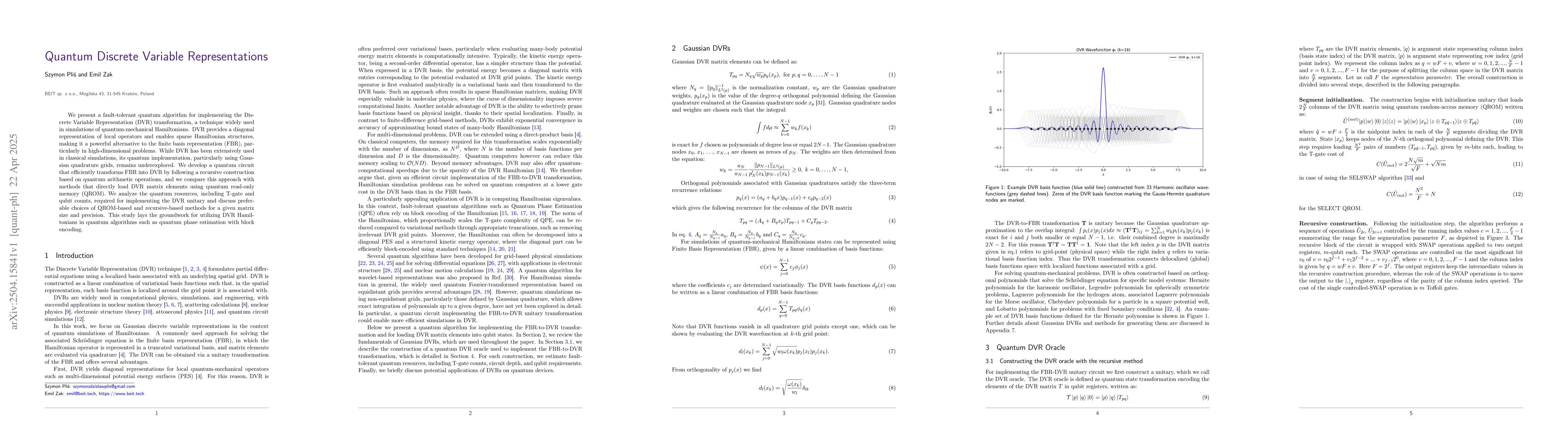 Thumbnail for Quantum Discrete Variable Representations