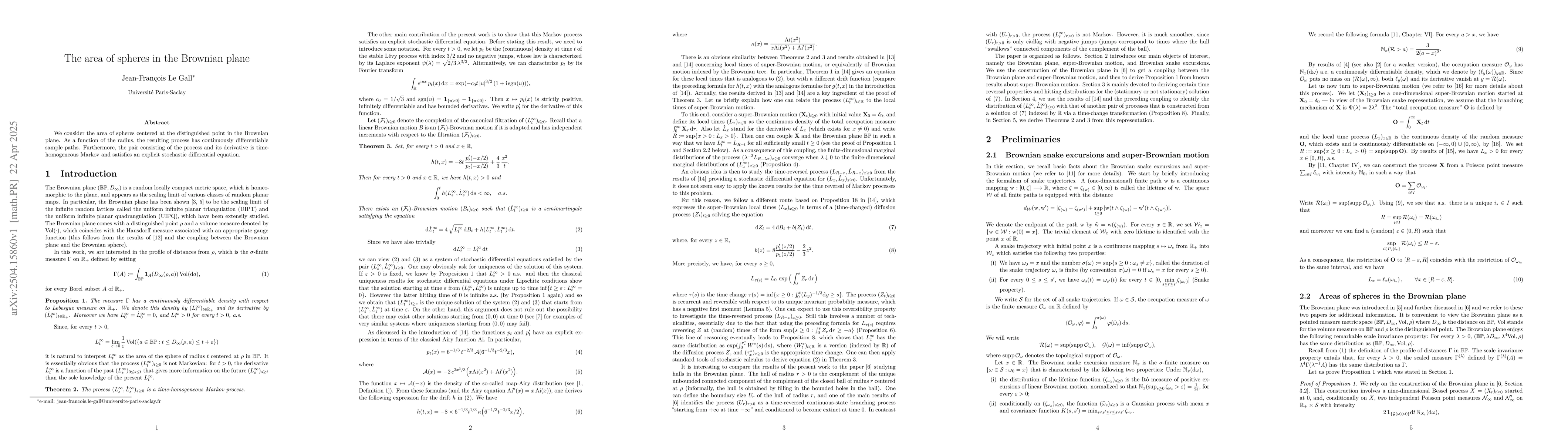 Thumbnail for The area of spheres in the Brownian plane