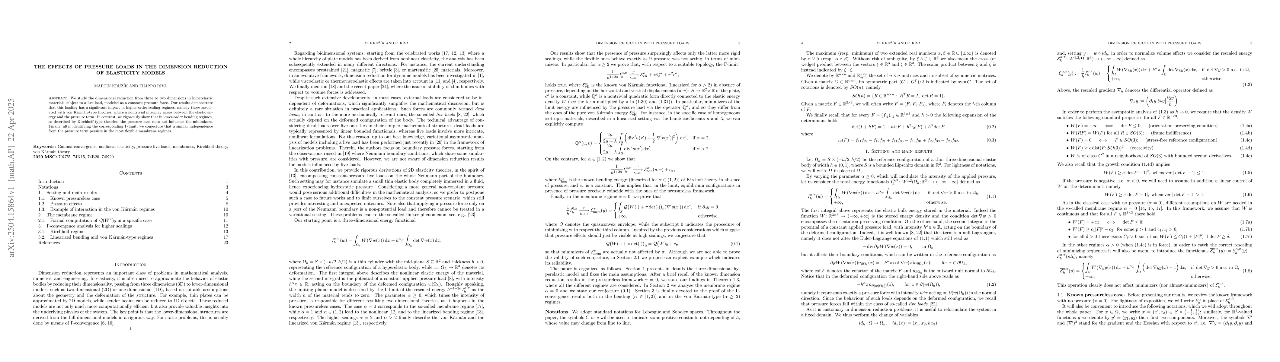Thumbnail for The effects of pressure loads in the dimension reduction of elasticity
  models