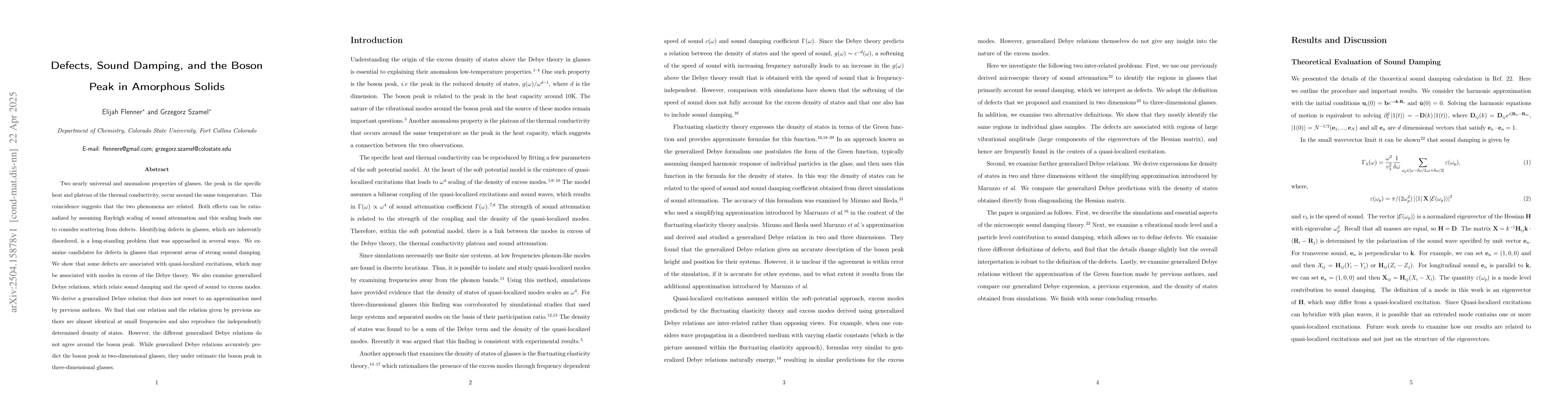 Thumbnail for Defects, Sound Damping, and the Boson Peak in Amorphous Solids