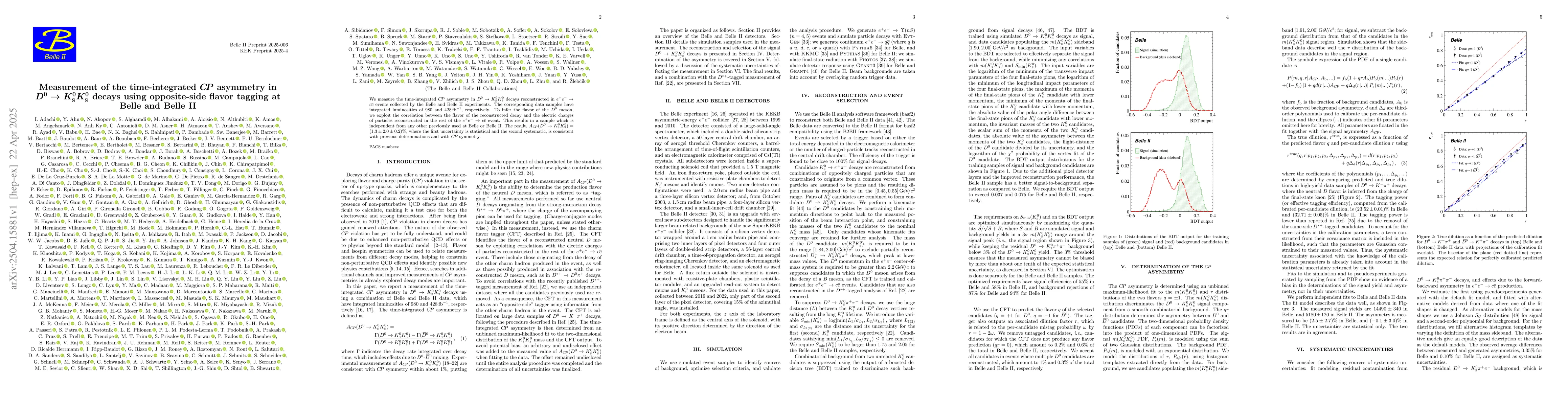 Thumbnail for Measurement of the time-integrated $CP$ asymmetry in $D^0 \to K^0_{\rm
  S} K^0_{\rm S}$ decays using opposite-side flavor tagging at Belle and Belle
  II