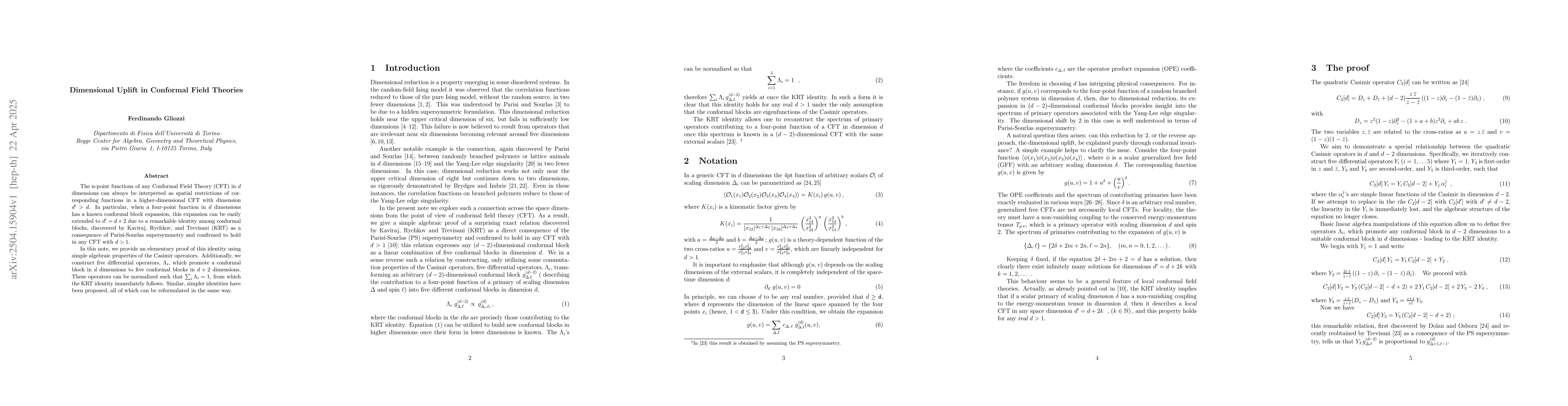 Thumbnail for Dimensional Uplift in Conformal Field Theories