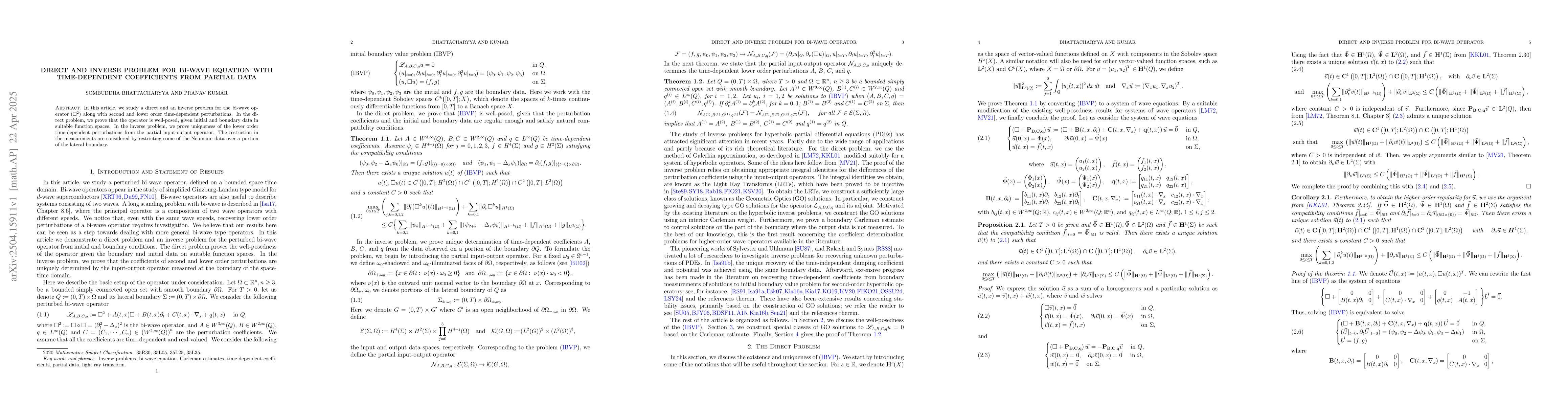 Thumbnail for Direct and inverse problem for bi-wave equation with time-dependent
  coefficients from partial data