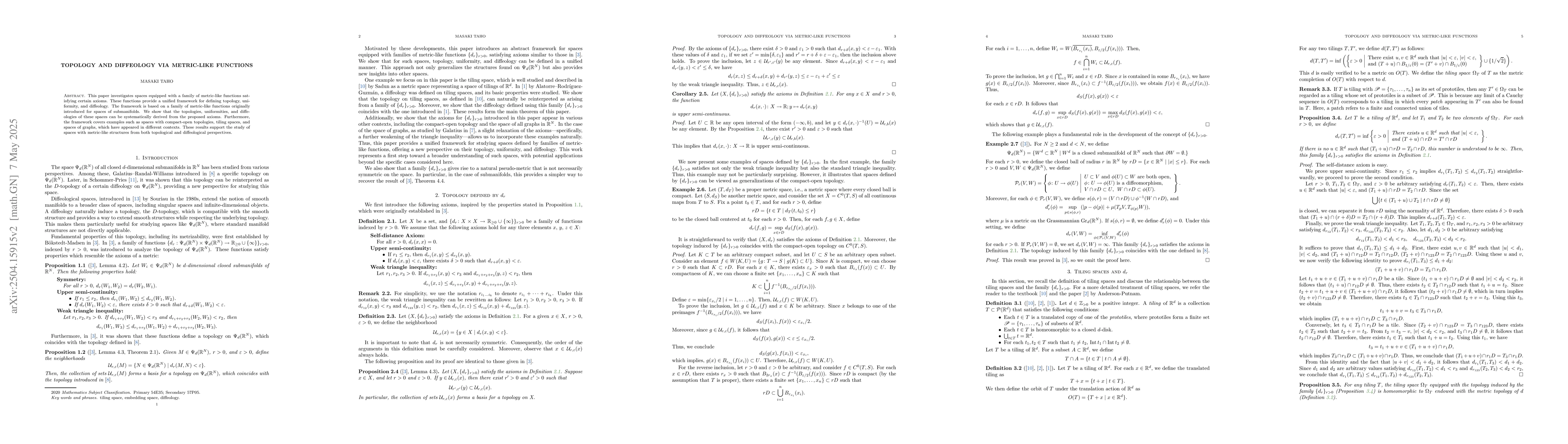 Thumbnail for Topology and Diffeology via Metric-like Functions