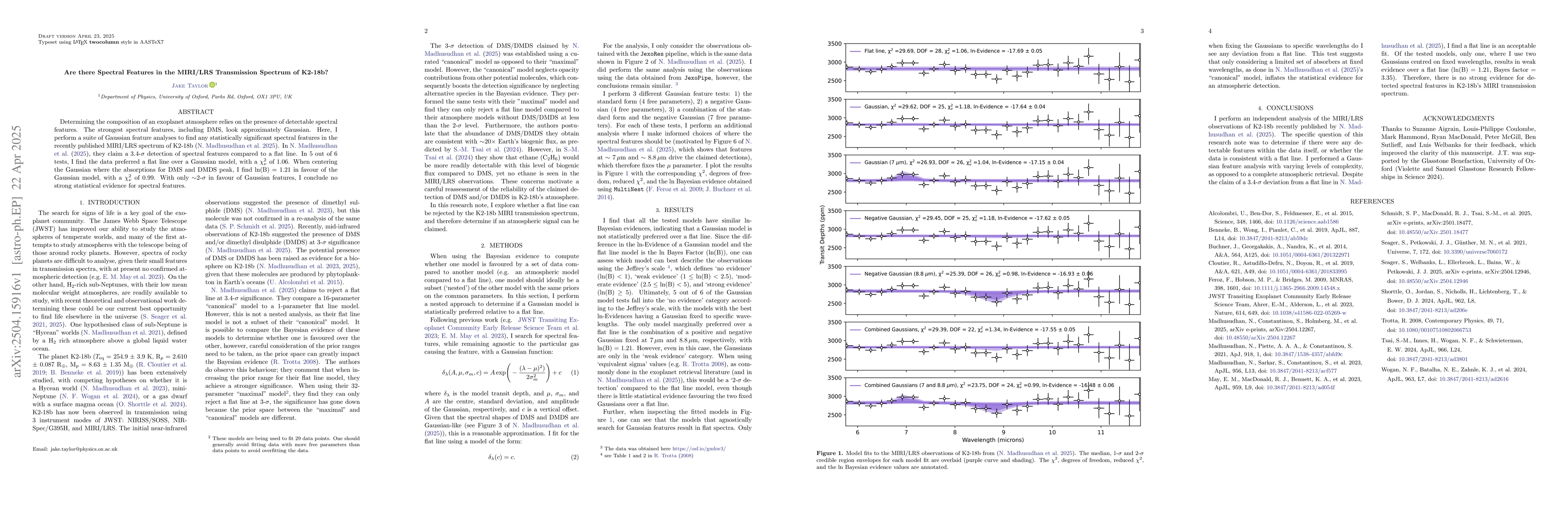Thumbnail for Are there Spectral Features in the MIRI/LRS Transmission Spectrum of
  K2-18b?