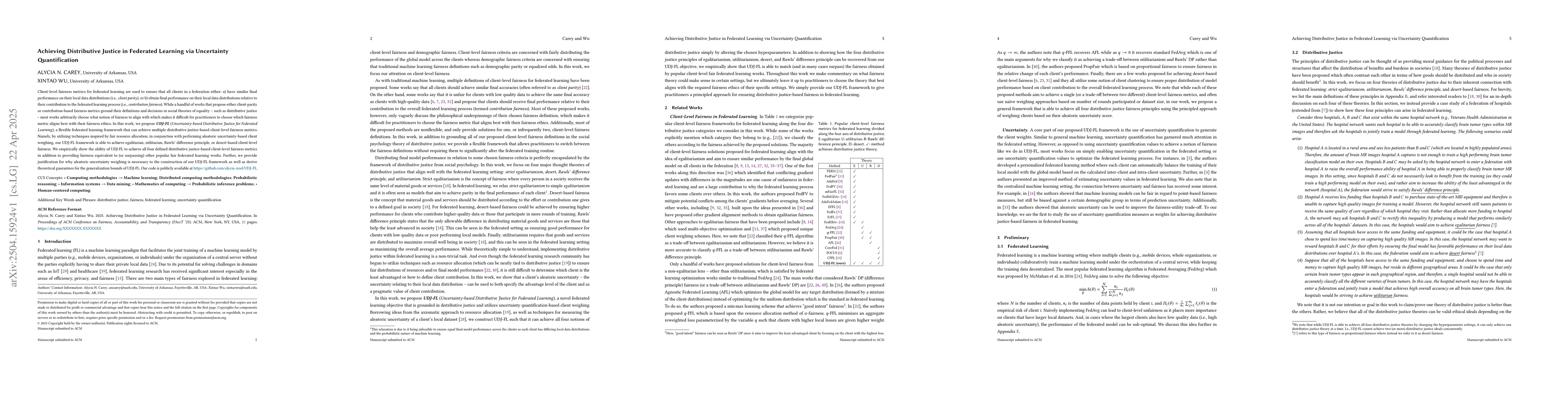 Thumbnail for Achieving Distributive Justice in Federated Learning via Uncertainty
  Quantification