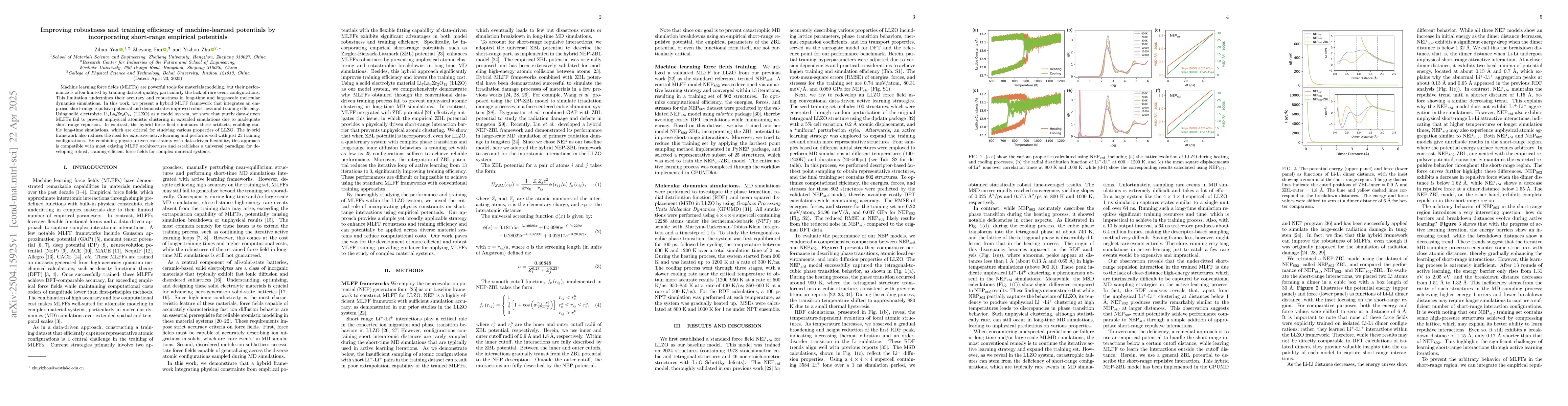 Thumbnail for Improving robustness and training efficiency of machine-learned
  potentials by incorporating short-range empirical potentials