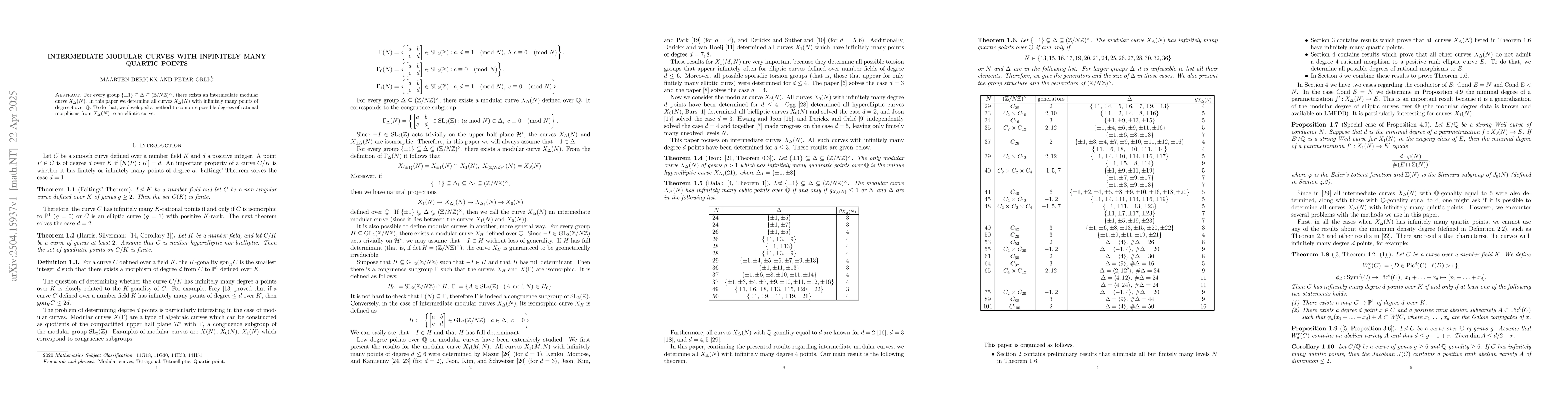 Thumbnail for Intermediate modular curves with infinitely many quartic points