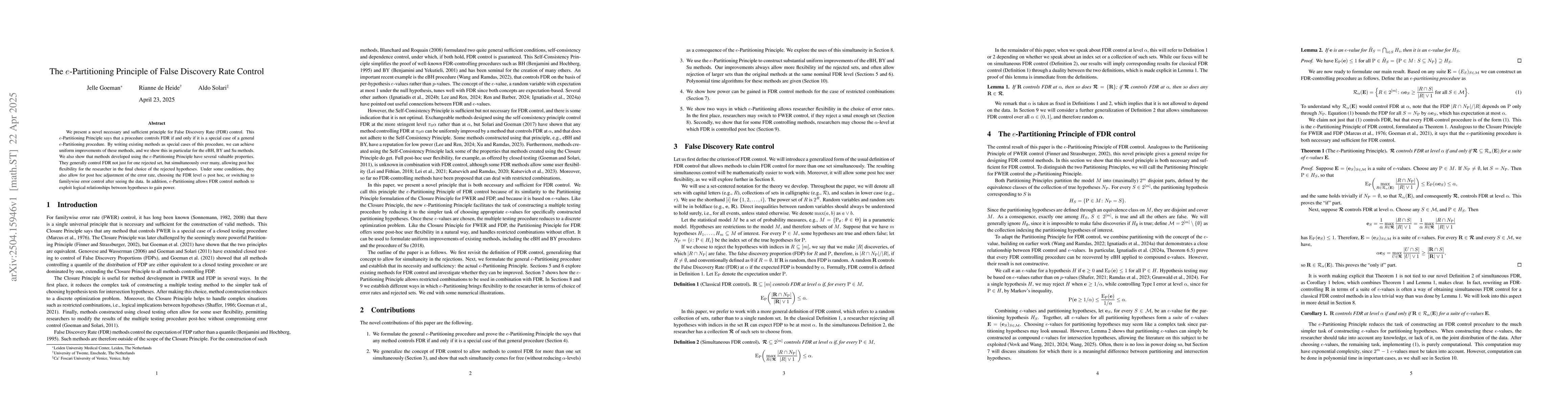Thumbnail for The e-Partitioning Principle of False Discovery Rate Control