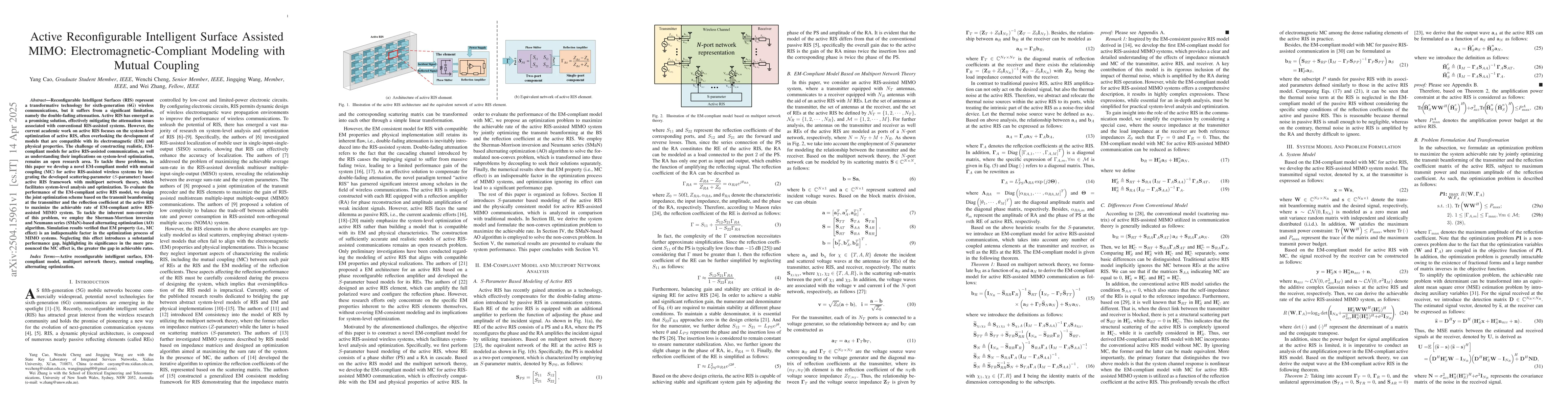 Thumbnail for Active Reconfigurable Intelligent Surface Assisted MIMO:
  Electromagnetic-Compliant Modeling with Mutual Coupling