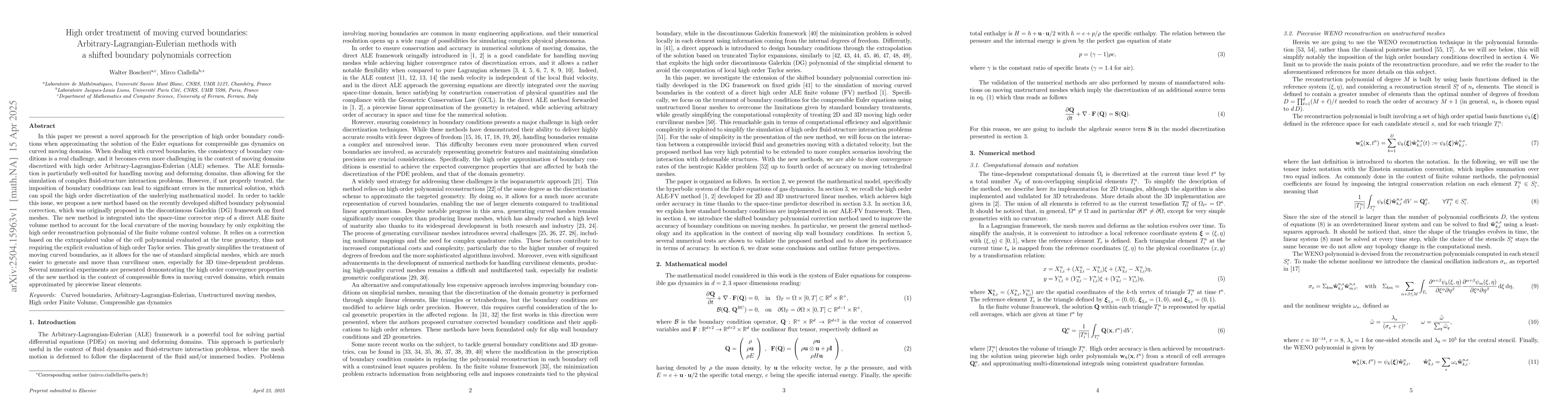 Thumbnail for High order treatment of moving curved boundaries:
  Arbitrary-Lagrangian-Eulerian methods with a shifted boundary polynomials
  correction