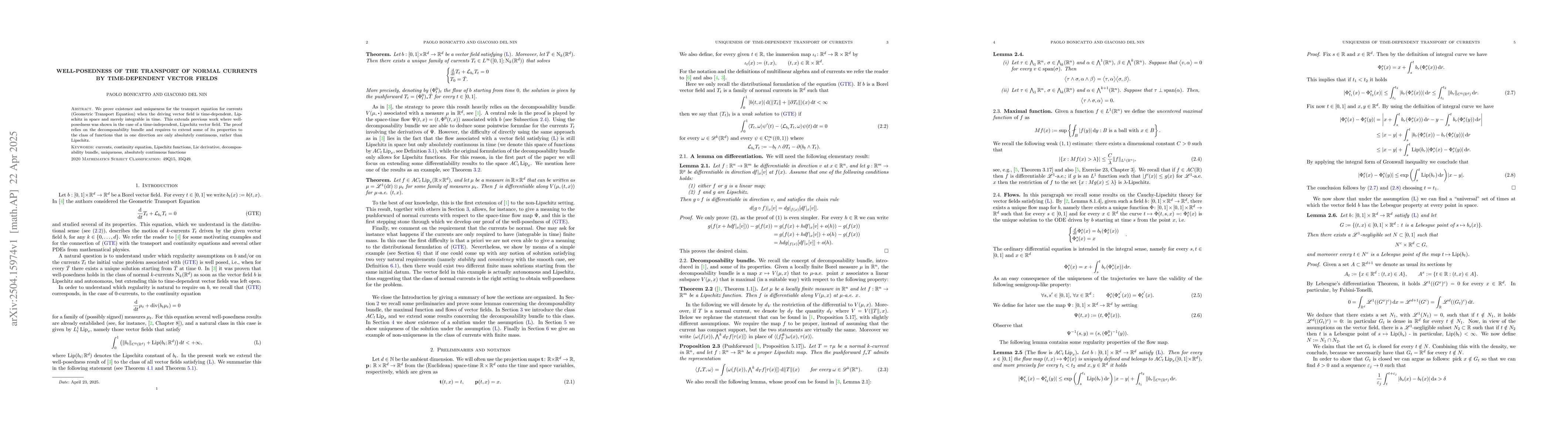 Thumbnail for Well-posedness of the transport of normal currents by time-dependent
  vector fields