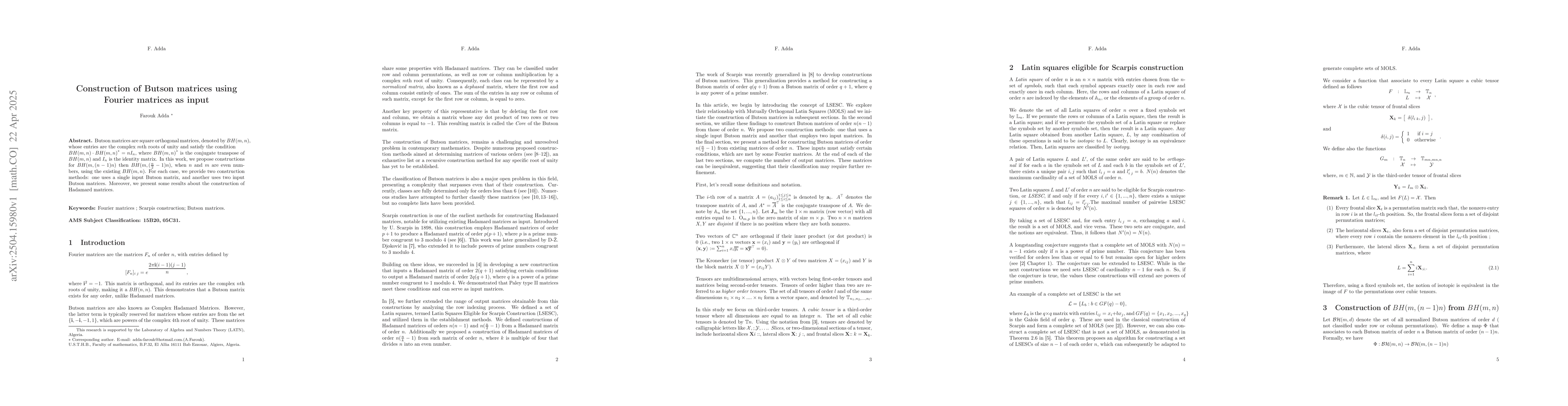 Thumbnail for Construction of Butson matrices using Fourier matrices as input