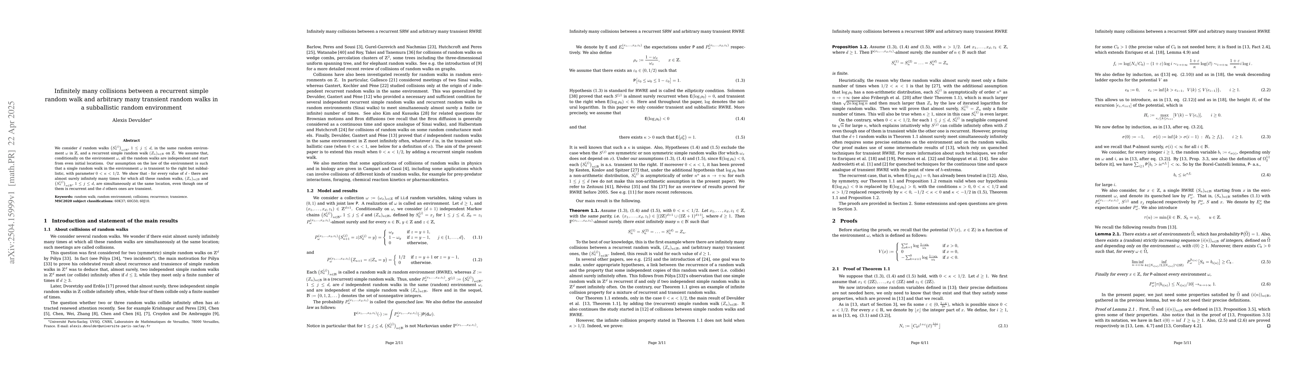 Thumbnail for Infinitely many collisions between a recurrent simple random walk and
  arbitrary many transient random walks in a subballistic random environment