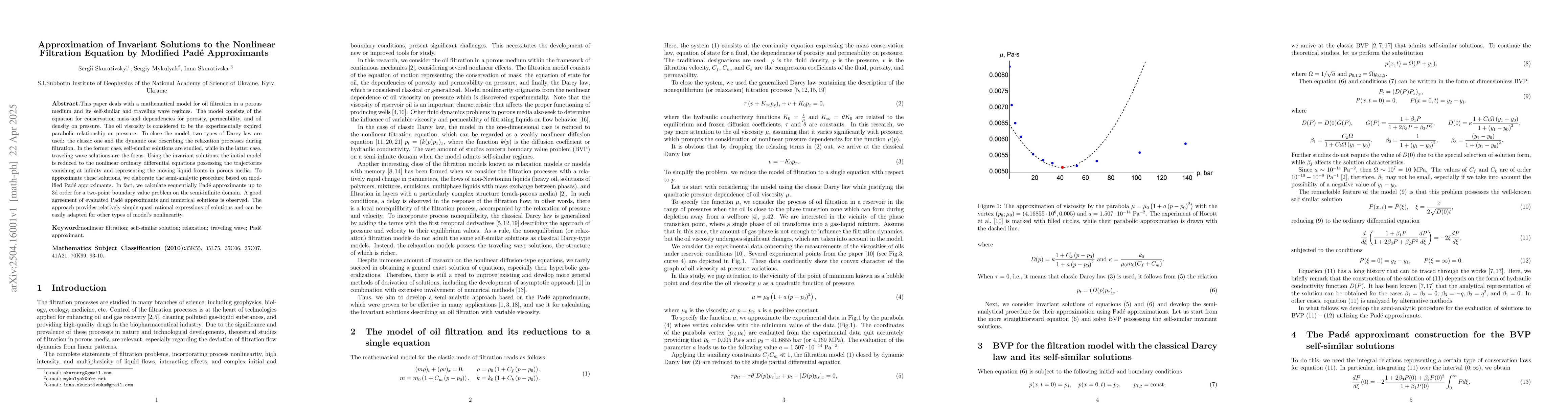 Thumbnail for Approximation of Invariant Solutions to the Nonlinear Filtration
  Equation by Modified Pade Approximants