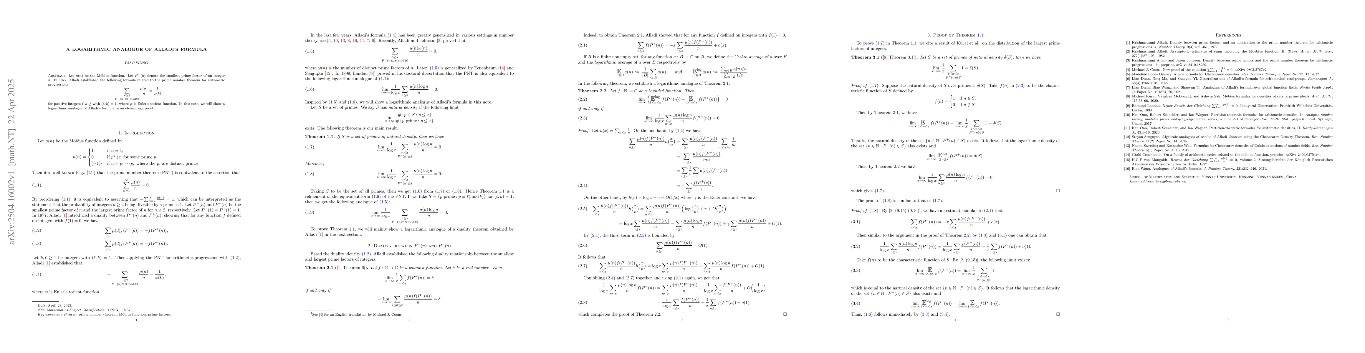 Thumbnail for A logarithmic analogue of Alladi's formula