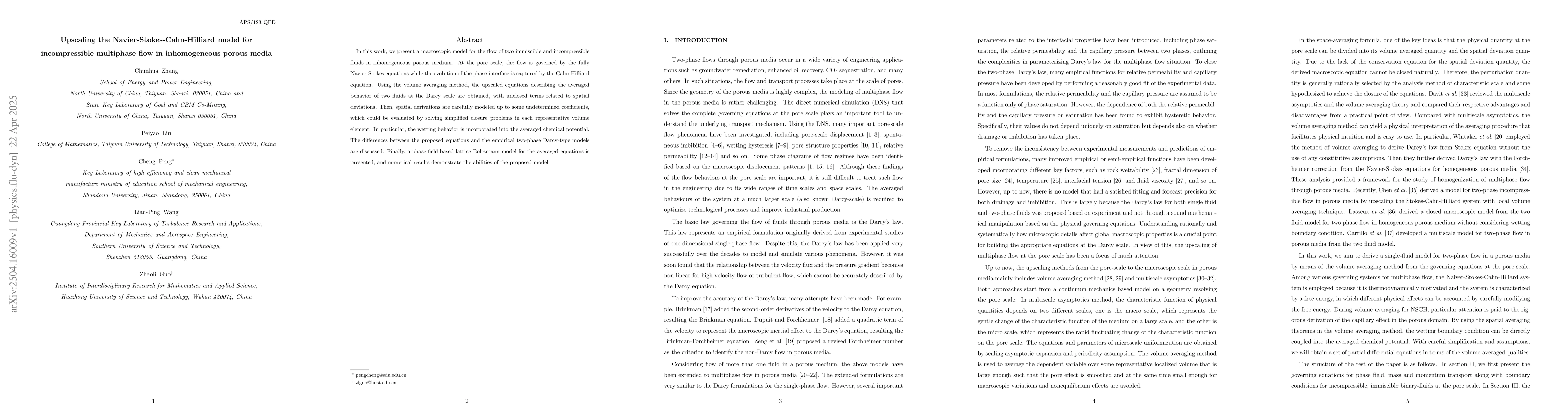Thumbnail for Upscaling the Navier-Stokes-Cahn-Hilliard model for incompressible
  multiphase flow in inhomogeneous porous media
