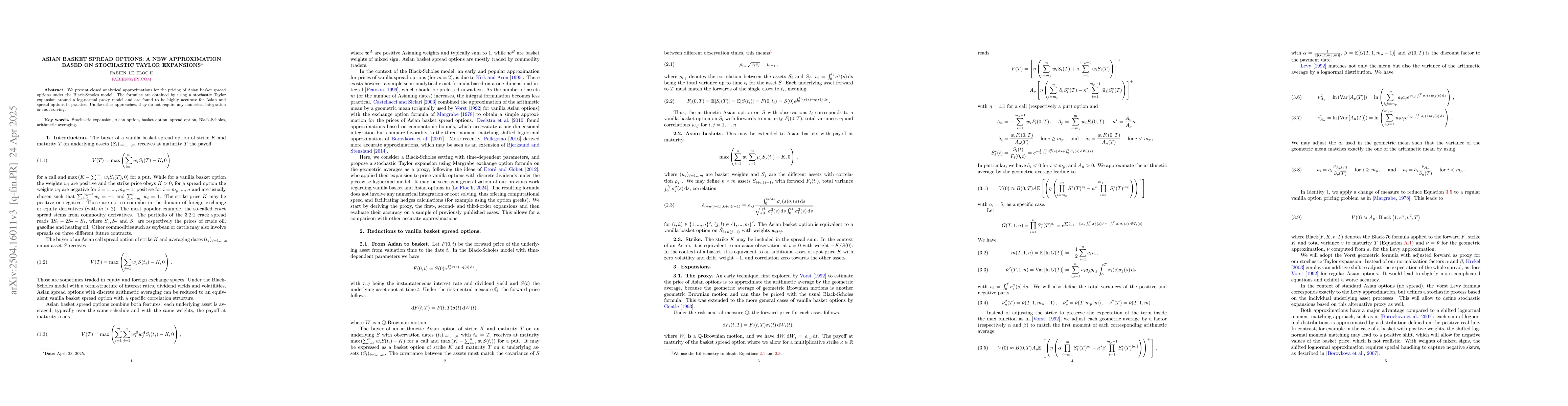 Thumbnail for Asian Basket Spread Options: A New Approximation Based on Stochastic
  Taylor Expansions