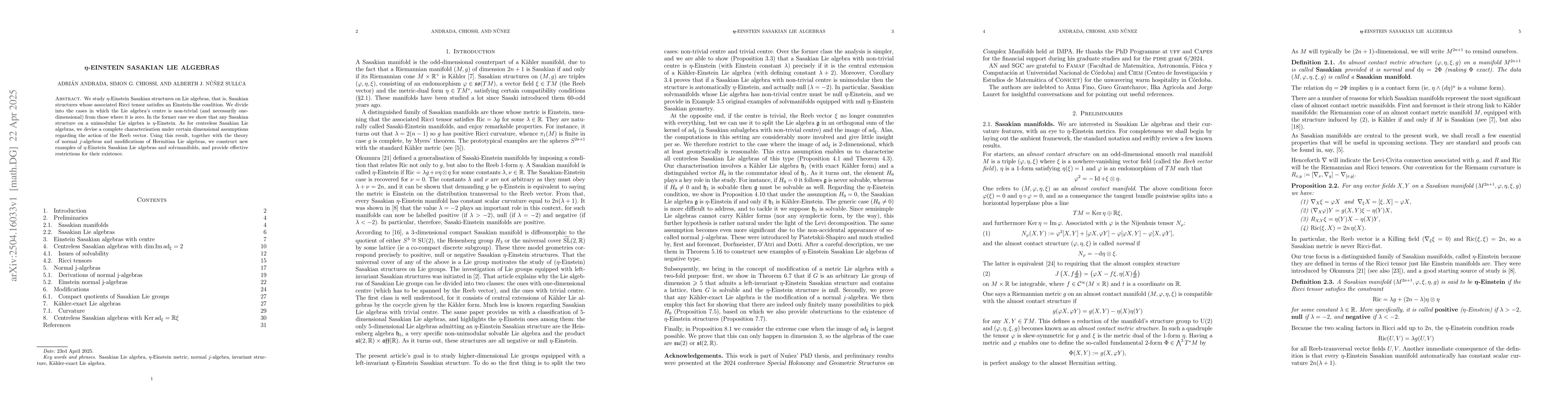 Thumbnail for $η$-Einstein Sasakian Lie algebras