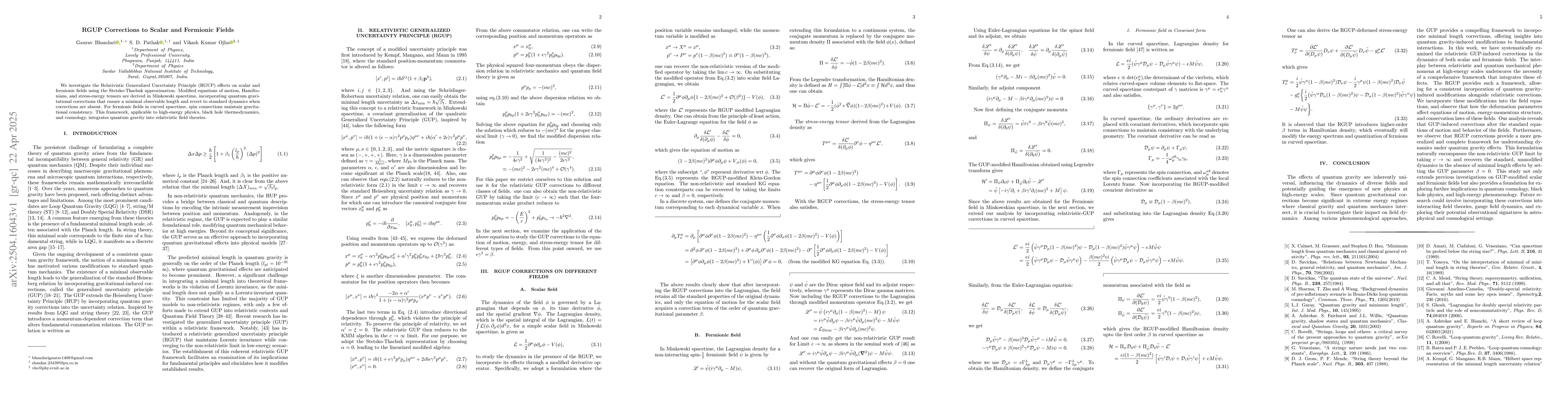 Thumbnail for RGUP Corrections to Scalar and Fermionic Fields