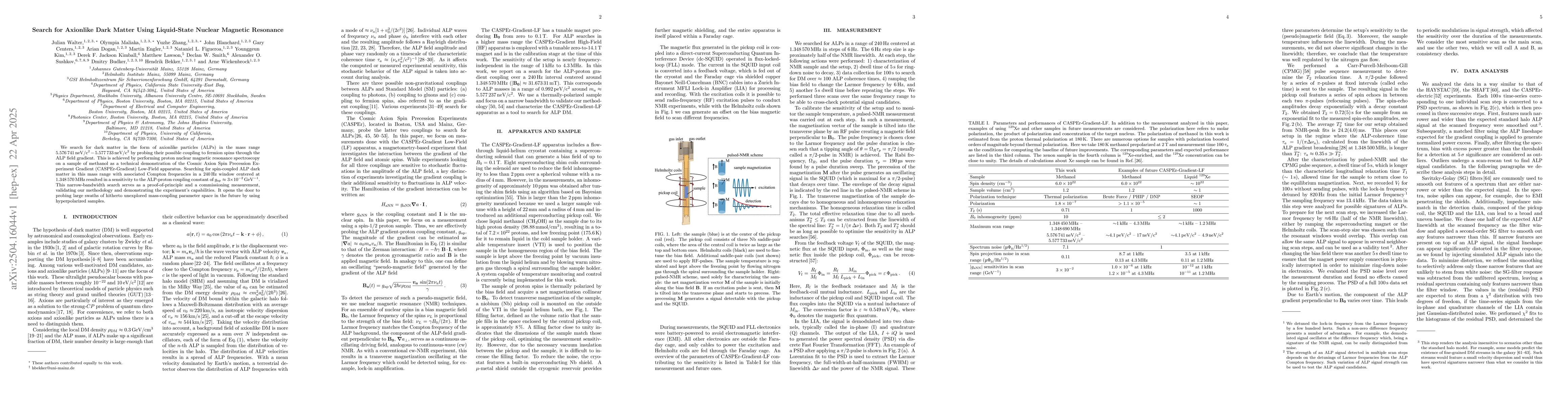Thumbnail for Search for Axionlike Dark Matter Using Liquid-State Nuclear Magnetic
  Resonance