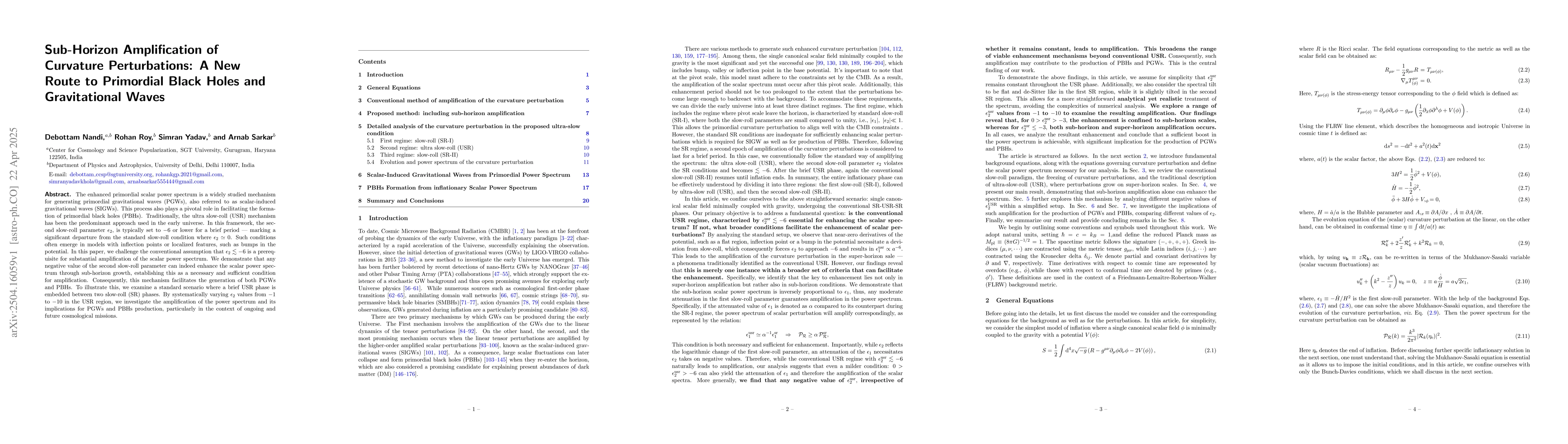 Thumbnail for Sub-Horizon Amplification of Curvature Perturbations: A New Route to
  Primordial Black Holes and Gravitational Waves
