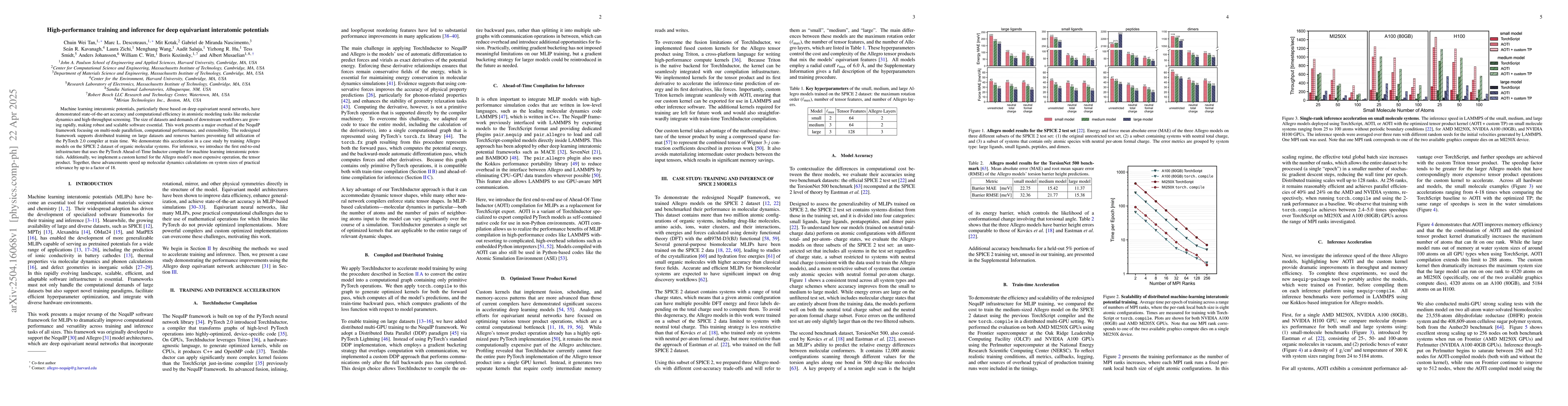 Thumbnail for High-performance training and inference for deep equivariant interatomic
  potentials