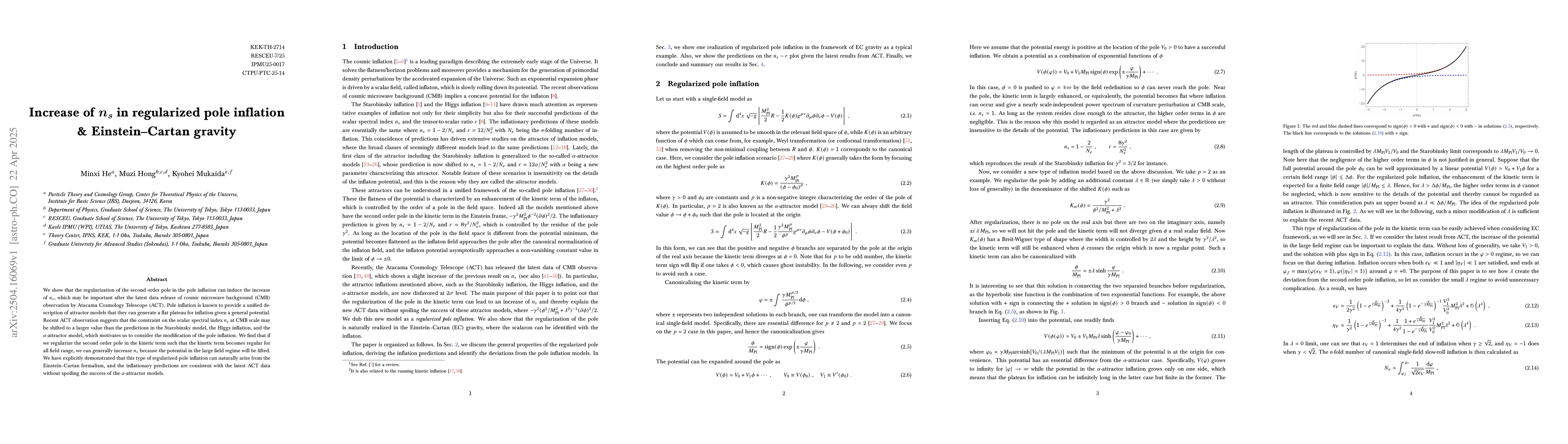 Thumbnail for Increase of $n_s$ in regularized pole inflation & Einstein-Cartan
  gravity