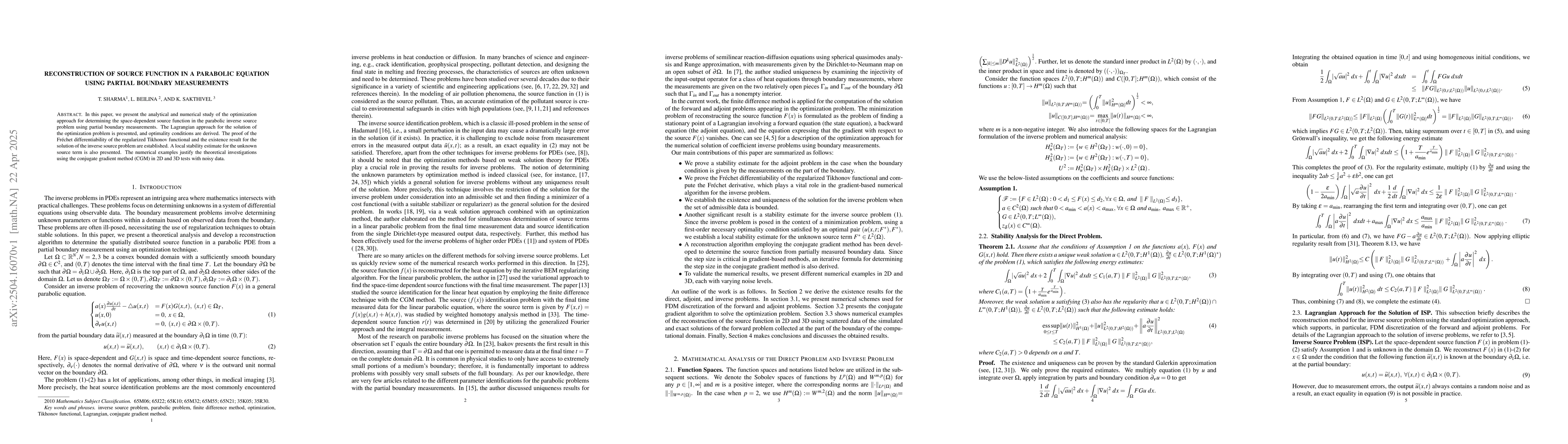 Thumbnail for Reconstruction of source function in a parabolic equation using partial
  boundary measurements