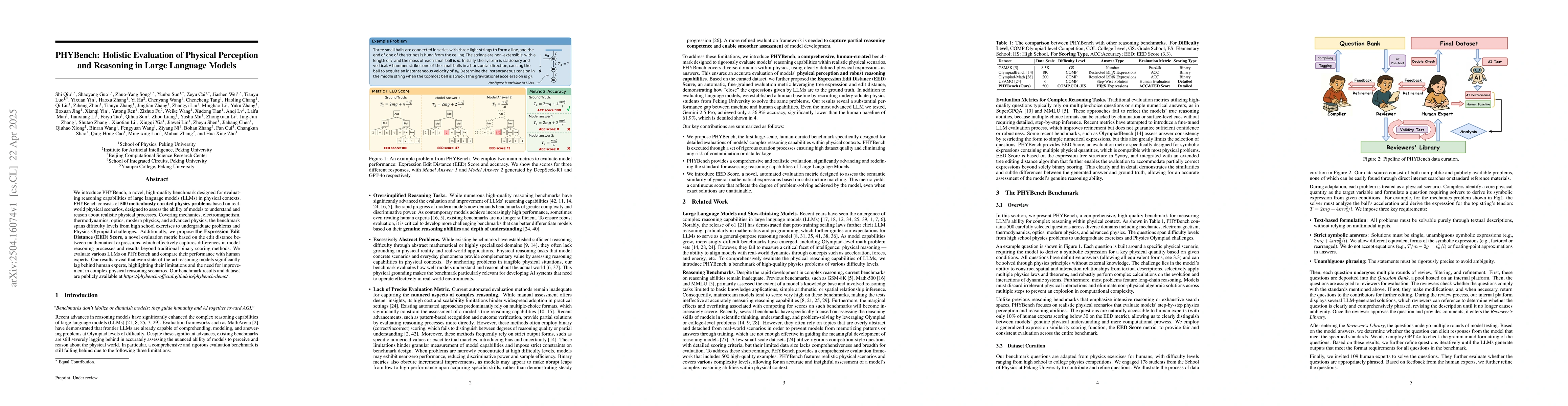 Thumbnail for PHYBench: Holistic Evaluation of Physical Perception and Reasoning in
  Large Language Models