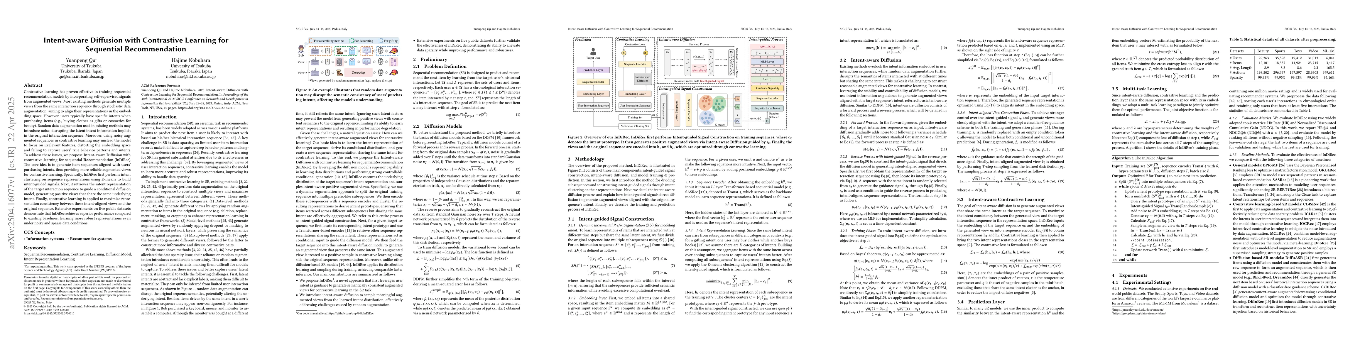 Thumbnail for Intent-aware Diffusion with Contrastive Learning for Sequential
  Recommendation