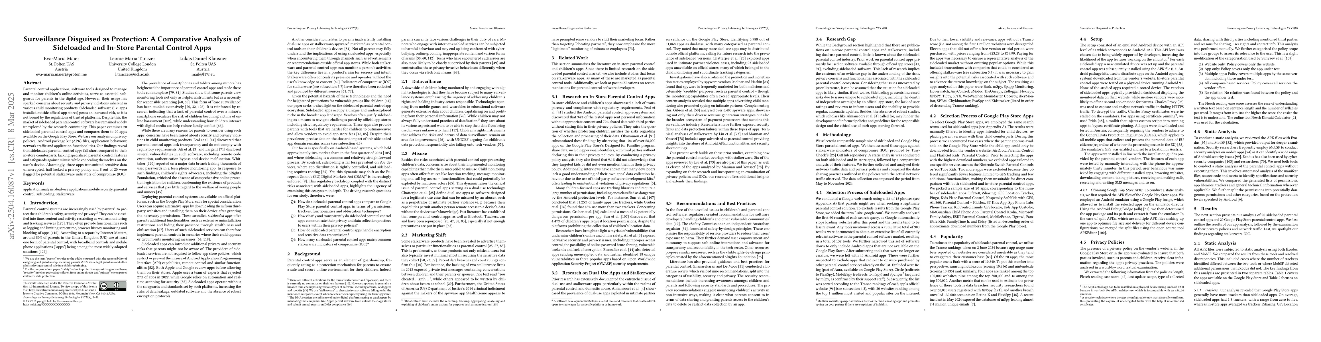 Thumbnail for Surveillance Disguised as Protection: A Comparative Analysis of
  Sideloaded and In-Store Parental Control Apps