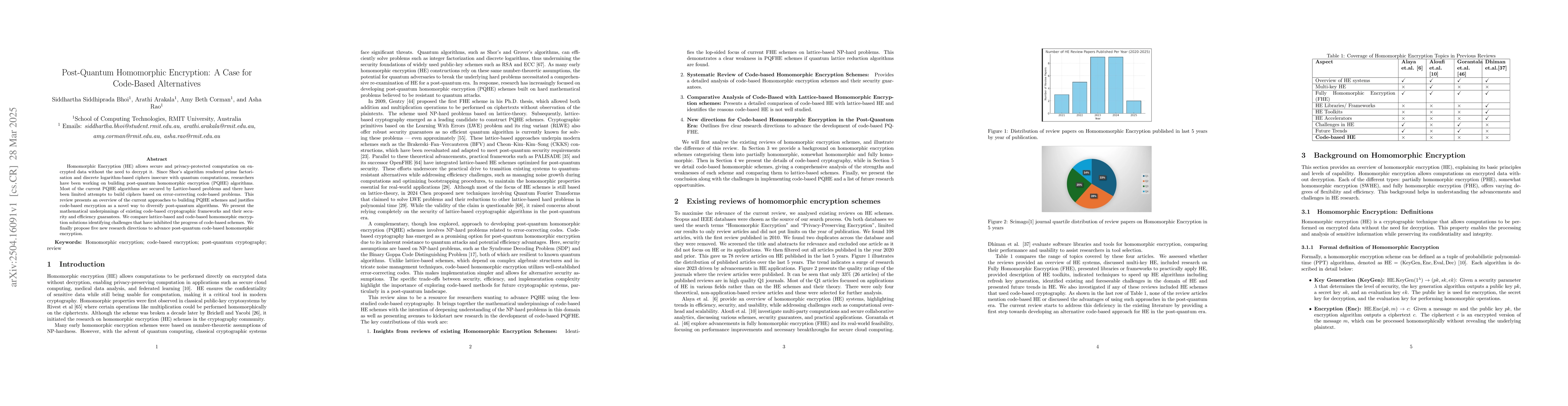 Thumbnail for Post-Quantum Homomorphic Encryption: A Case for Code-Based Alternatives