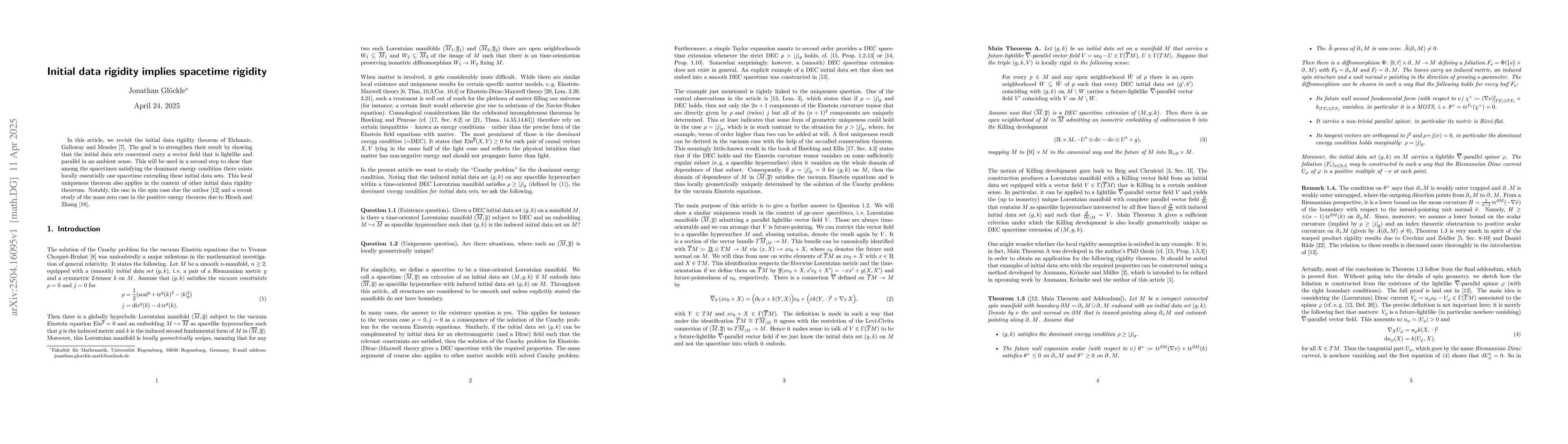 Thumbnail for Initial data rigidity implies spacetime rigidity