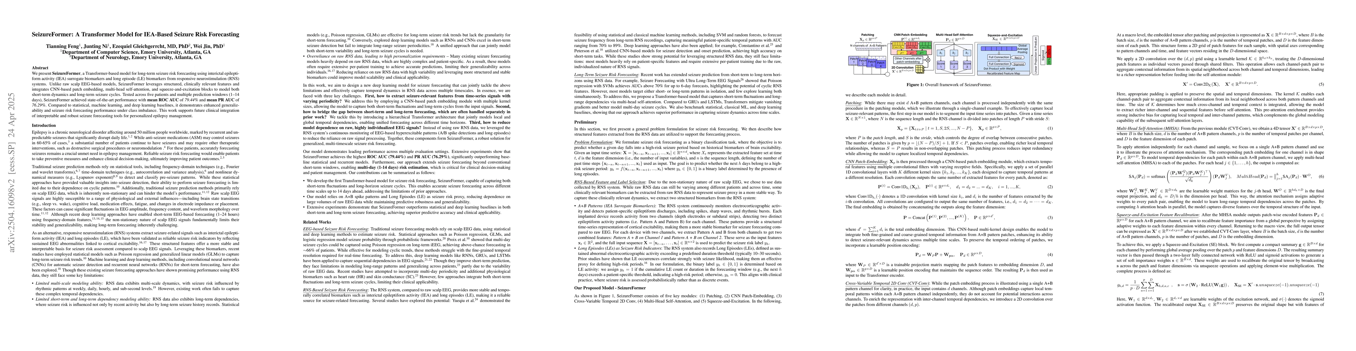 Thumbnail for SeizureFormer: A Transformer Model for IEA-Based Seizure Risk
  Forecasting