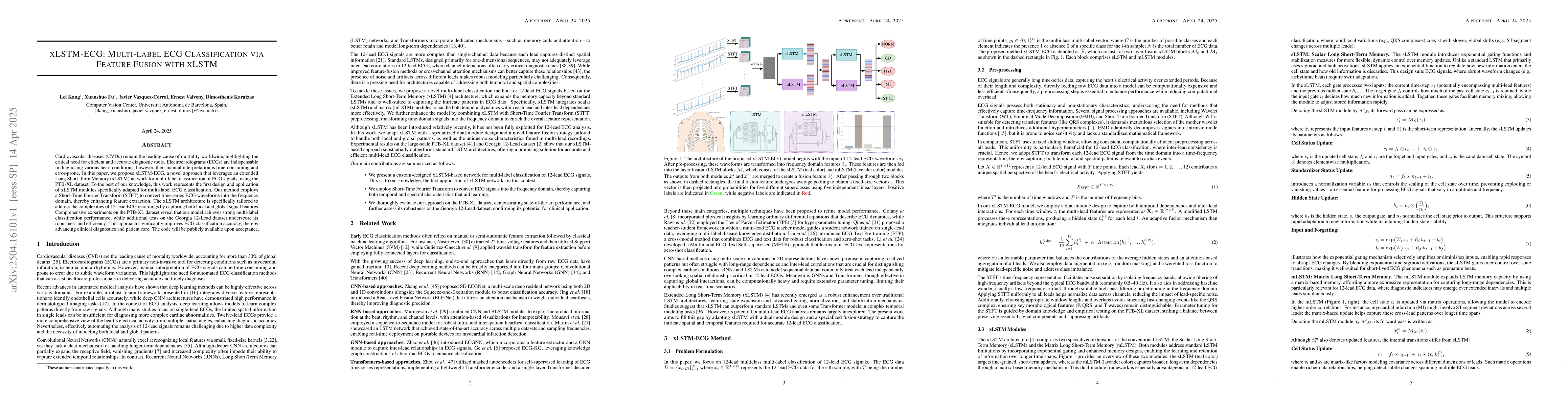 Thumbnail for xLSTM-ECG: Multi-label ECG Classification via Feature Fusion with xLSTM