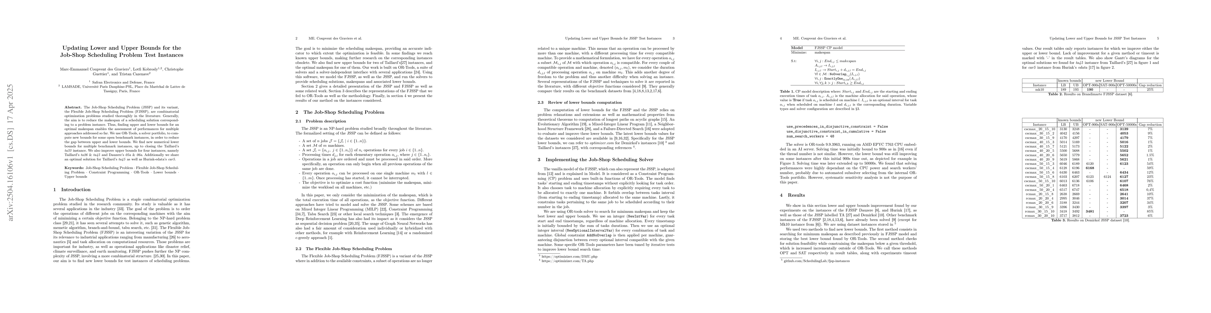 Thumbnail for Updating Lower and Upper Bounds for the Job-Shop Scheduling Problem Test
  Instances