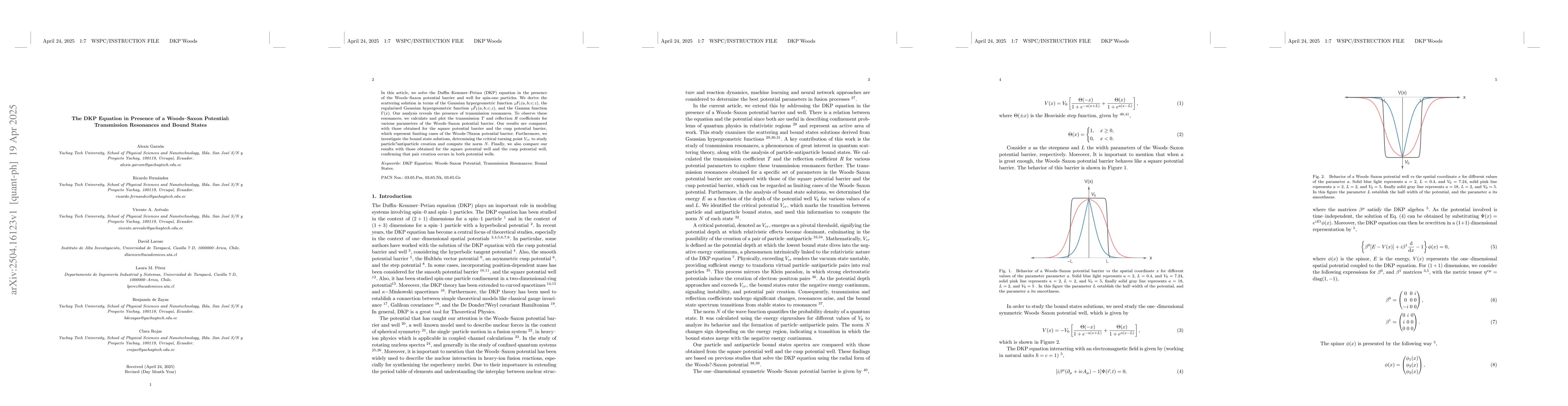 Thumbnail for The DKP Equation in Presence of a Woods-Saxon Potential: Transmission
  Resonances and Bound States