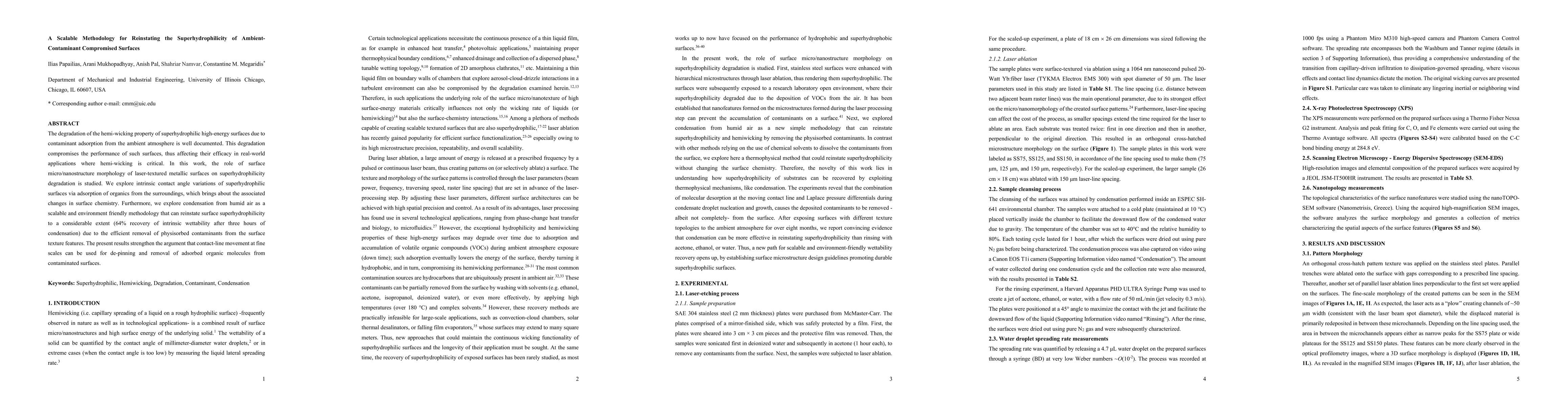 Thumbnail for A Scalable Methodology for Reinstating the Superhydrophilicity of
  Ambient-Contaminant Compromised Surfaces