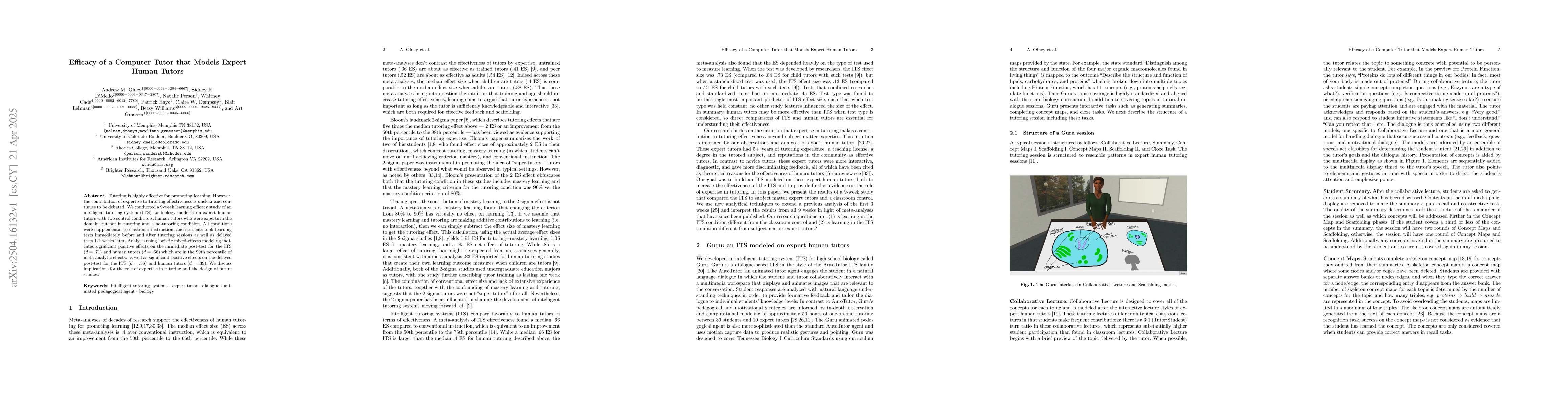 Thumbnail for Efficacy of a Computer Tutor that Models Expert Human Tutors