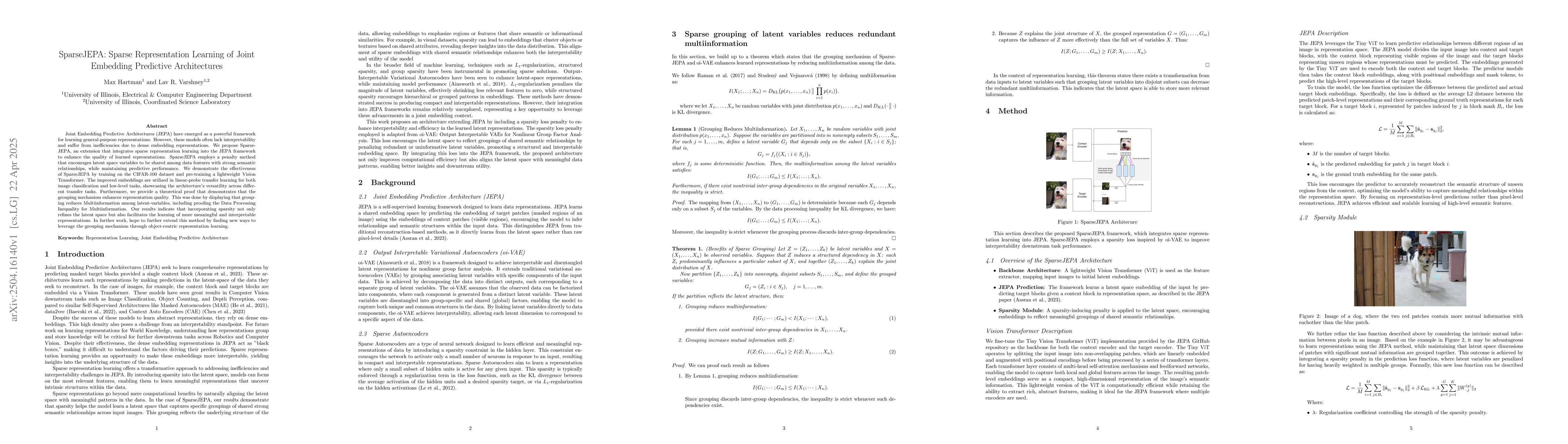 Thumbnail for SparseJEPA: Sparse Representation Learning of Joint Embedding Predictive
  Architectures