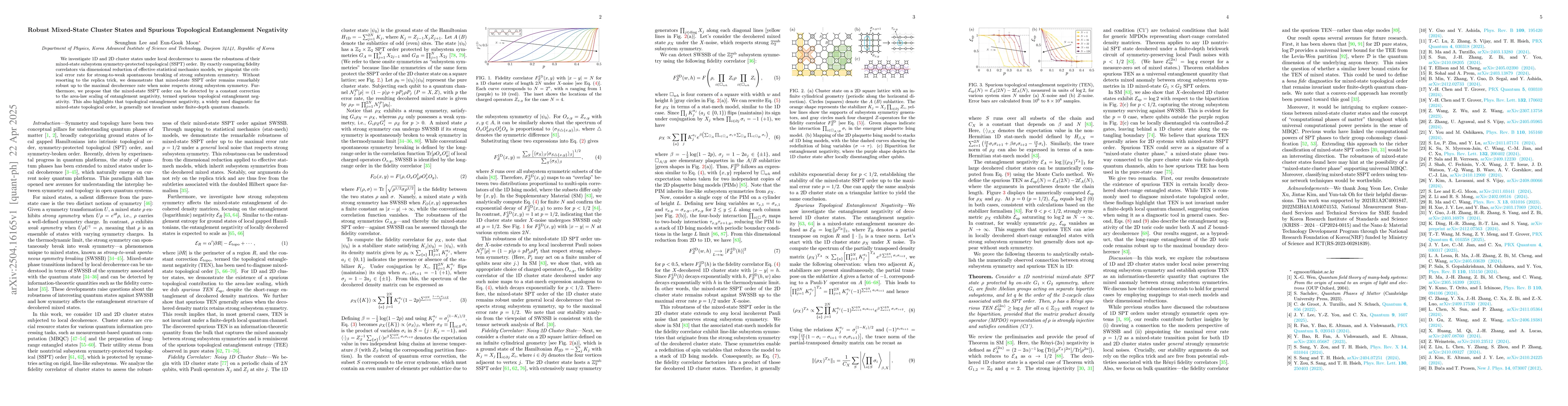 Thumbnail for Robust Mixed-State Cluster States and Spurious Topological Entanglement
  Negativity