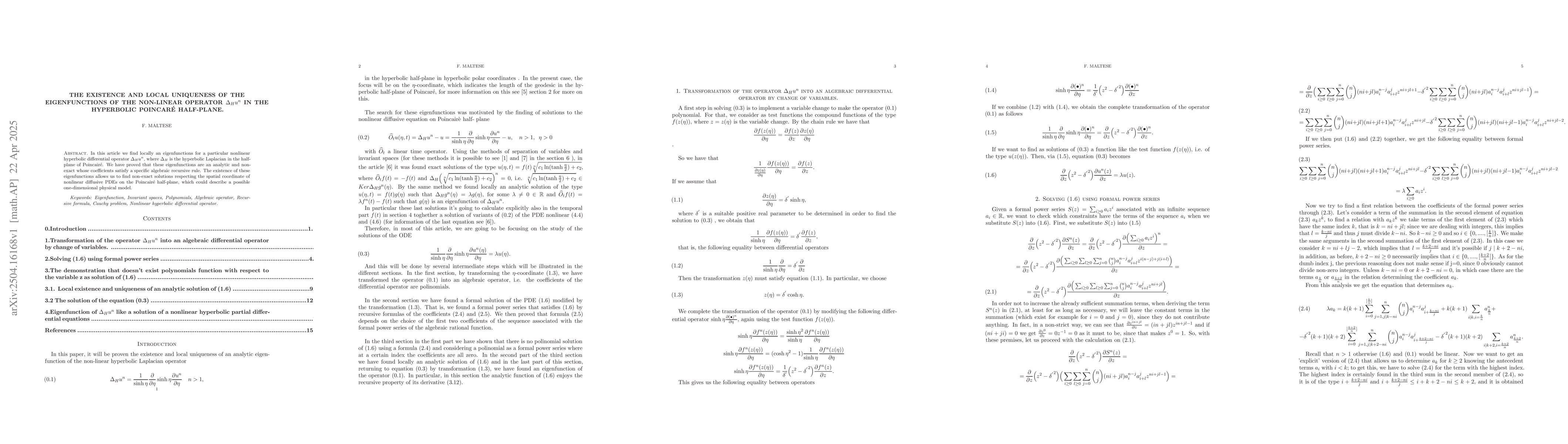 Thumbnail for The existence and local uniqueness of the eigenfunctions of the
  non-linear operator $ Δ_H u^{n}$ in the hyperbolic Poincaré half-plane