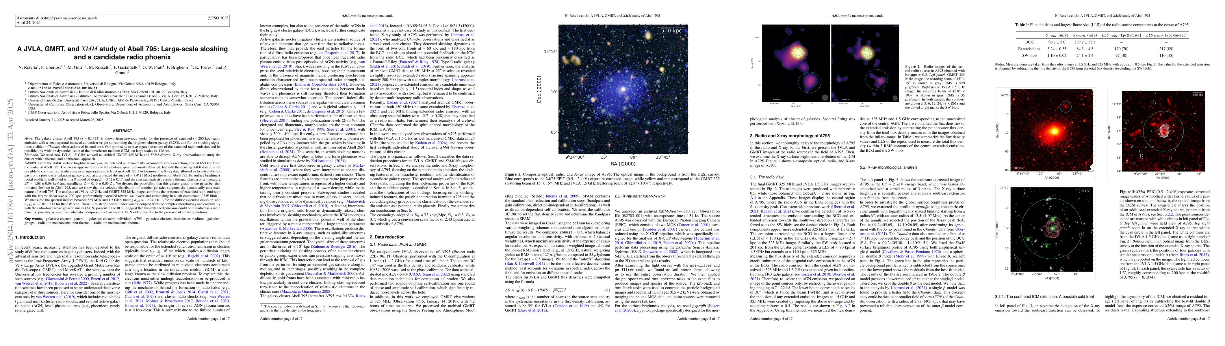 Thumbnail for A JVLA, GMRT, and XMM study of Abell 795: Large-scale sloshing and a
  candidate radio phoenix