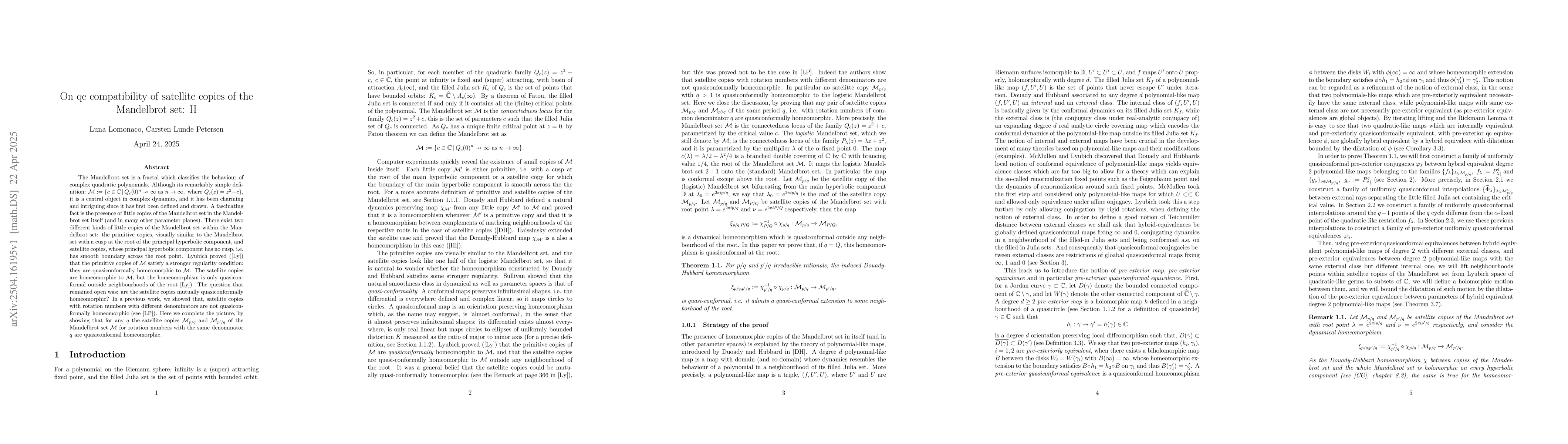 Thumbnail for On qc compatibility of satellite copies of the Mandelbrot set: II