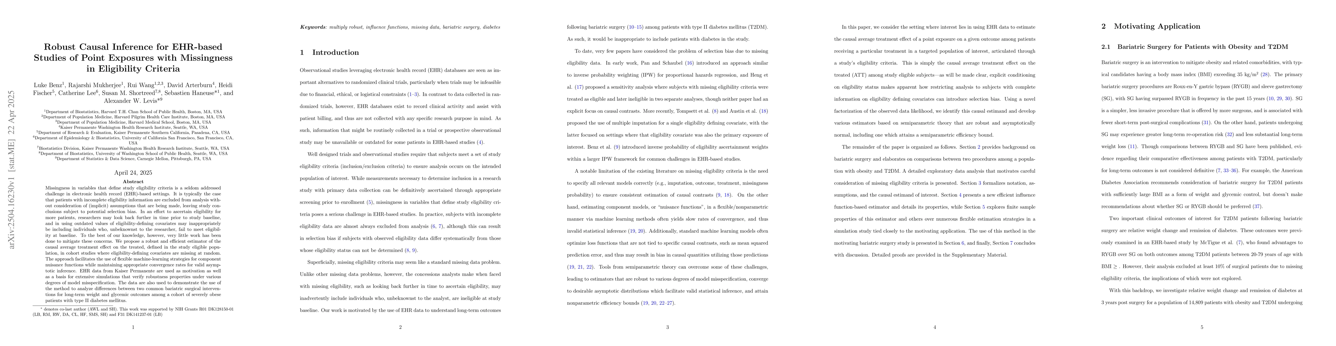Thumbnail for Robust Causal Inference for EHR-based Studies of Point Exposures with
  Missingness in Eligibility Criteria