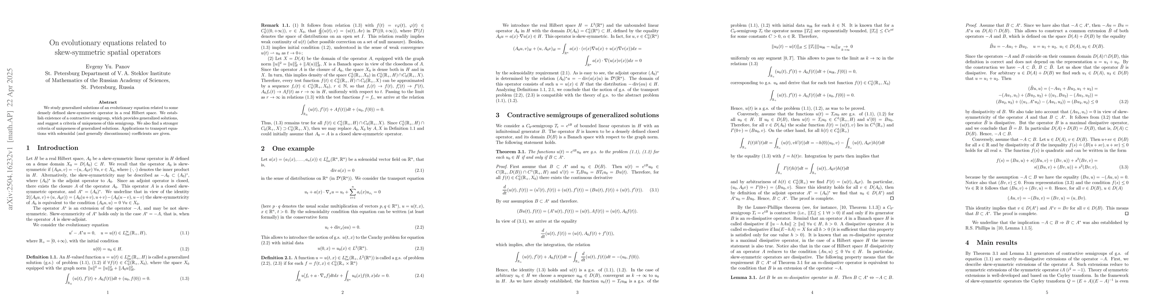 Thumbnail for On evolutionary equations related to skew-symmetric spatial operators
